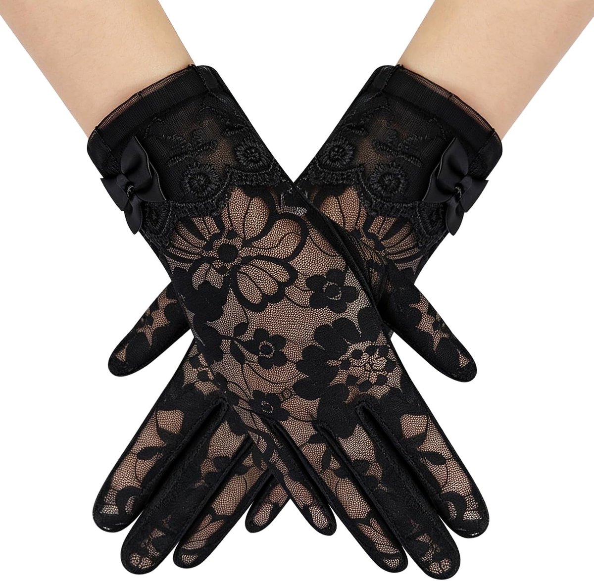 Handschoenen voor dames, bloemenkant, bruidshandschoenen met strik, jaren 30, elegante korte opera-handschoenen voor theefeesten, eindejaarsbal