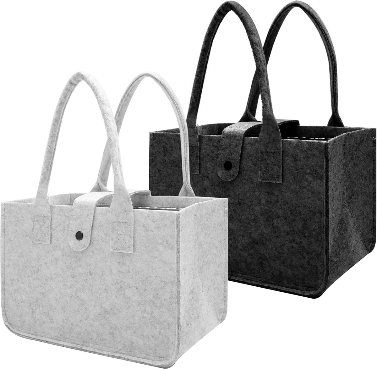 2 stuks vilten tas, boodschappentas, vilten mand, opvouwbare vilten tassen, shopper, klein, vilten mand, draagtas, vilt, vilten shopper, 30 x 20 x 18 cm, lichtgrijs en donkergrijs, voor winkelen en