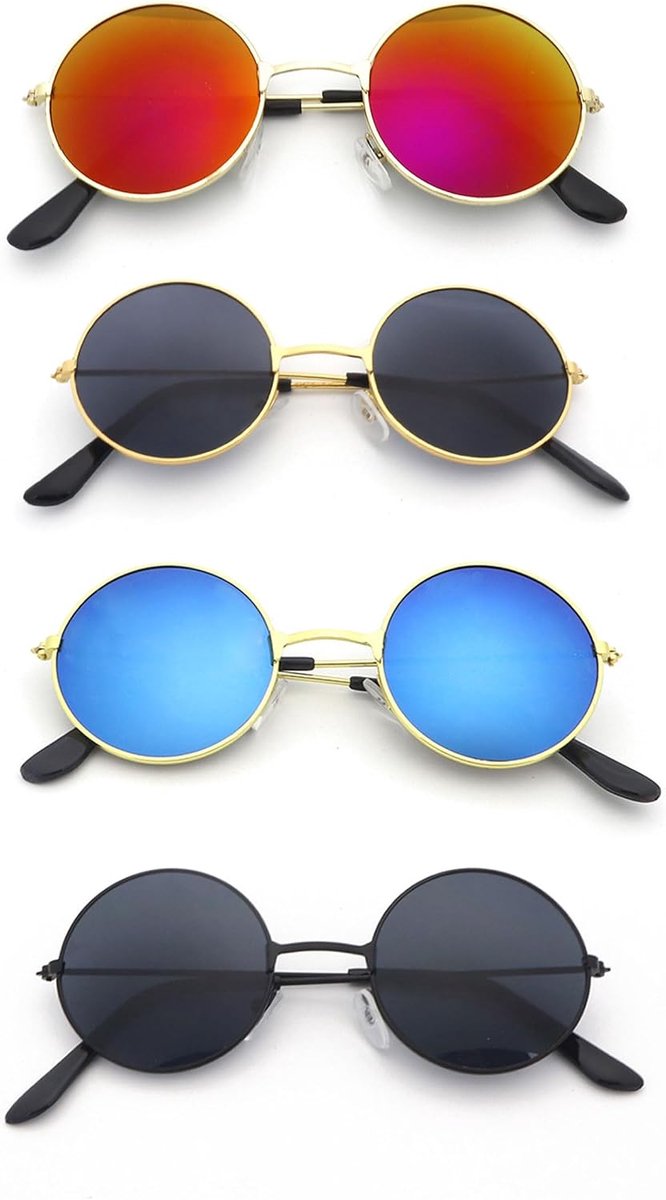 Zonnebrillen Rondes Vintage Mannen Vrouwen Metaal Frame Gepolariseerd 4 stuks Zwart Multi-kleuren Stijl Retro Hippie Steampunk Accessoires Festival