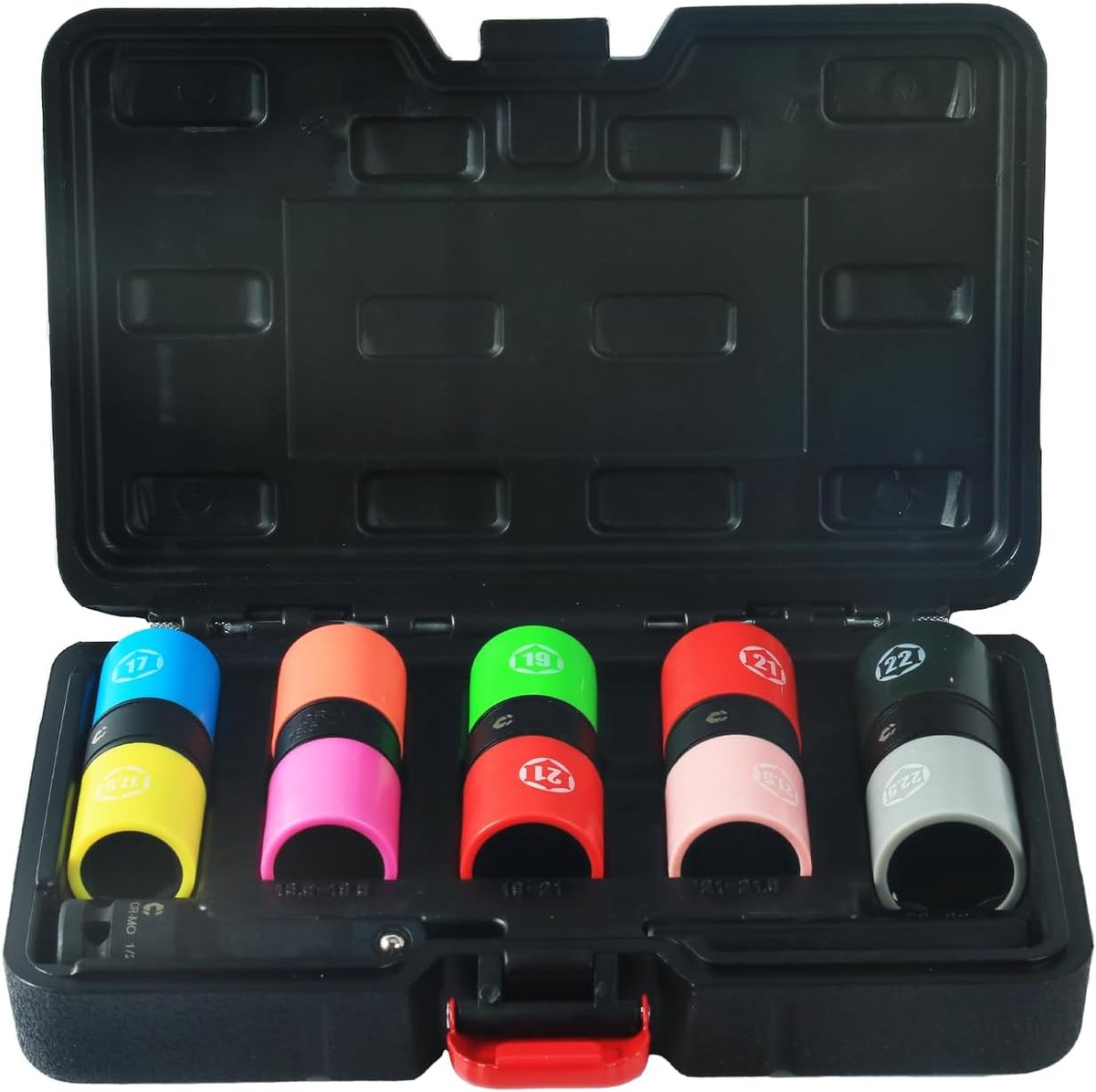 Omkeerbare dopsleutelset, wielmoeren, moerset, 7-delig, 1/2 inch aandrijving, 17-22,5 mm, flip socket voor bandenwisseling en wielonderhoud