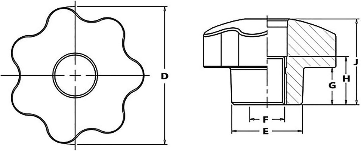 Set van 20 ster draaiknoppen met doorlopende draadbus (M5, zwart)