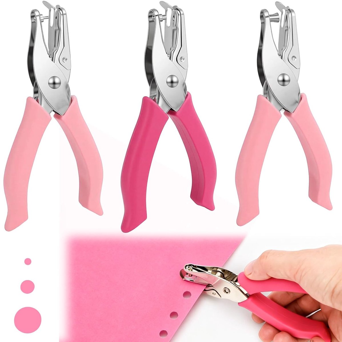 Gatenpons, papier, gatdiameter 1,5 mm, 3 mm en 6 mm, ponsdiepte 4 cm, 3 stuks, handgeleide enkele gatpons, voor doe-het-zelf knutselwerk thuis, op kantoor, op school, kleine perforator papier (A