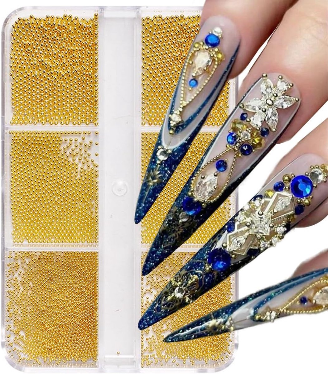1 stuk Micro Caviaar en Mini Caviaar, ronde nagelparels, sieraden, nail art, nagelaccessoires, strass, accessoires voor nail art decoraties (0,6-2,0 mm (goud))