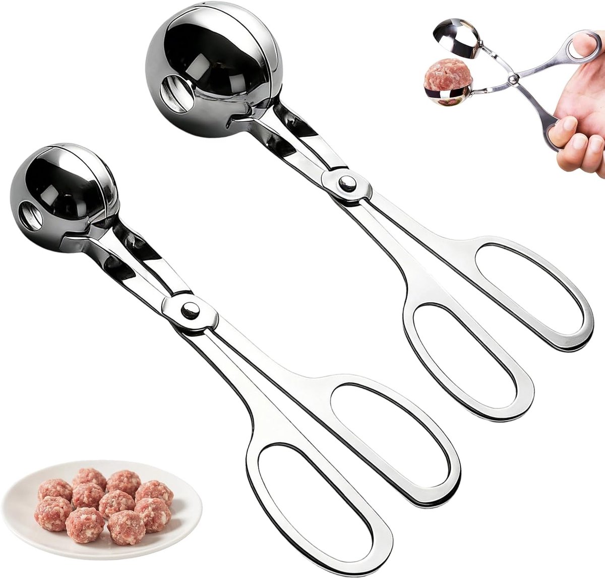 2 stuks gehaktbalvormer, gehaktjesvormer, gehaktjesvormer | Vleesballettang, kogelvormer, vleesballetjes, anti-aanbaklaag, lepel, voor de keuken