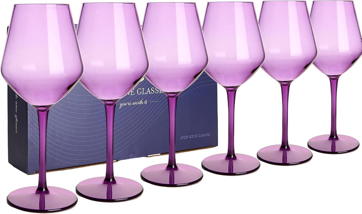 Wijnglazen, onbreekbare set van 6 glazen met lange steel, 444 ml (15 oz) Tritan plastic kleur drinkgerei, vaatwasserbestendig glaswerk, perfect voor verjaardag, bruiloft, Moederdag