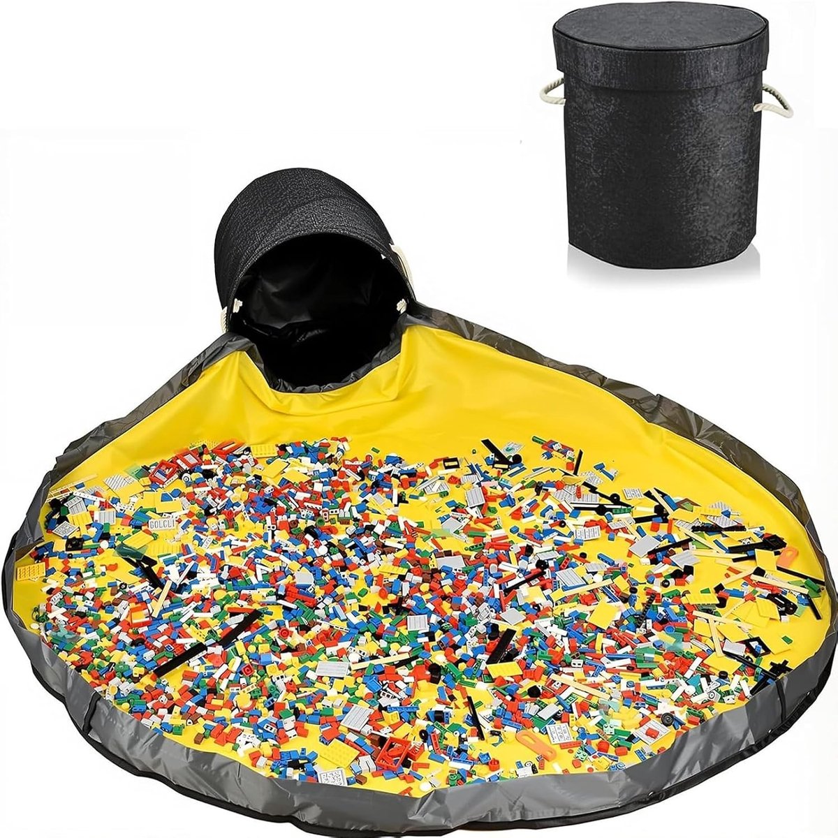 Opbergtas voor speelgoed, speelmat, speelgoedorganizer, organizer voor Lego mat, opbergmand voor speelgoed, draagbaar, kinderen, speelgoed, organizer (zwart)