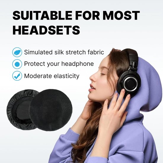 6 stuks Hoofdtelefoonhoezen Zwart, Rekbaar, Wasbaar, Ademende en Zachte Polyester Bescherming voor Oorkussens van 6 tot 7,5 cm — afbeelding 3