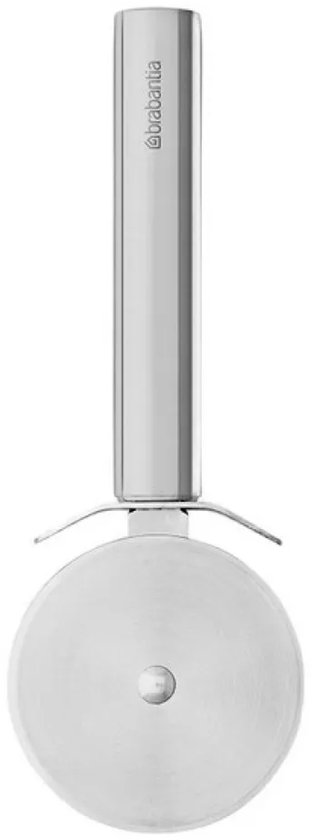 Coupe-pizza Brabantia en acier inoxydable avec un long manche fin.