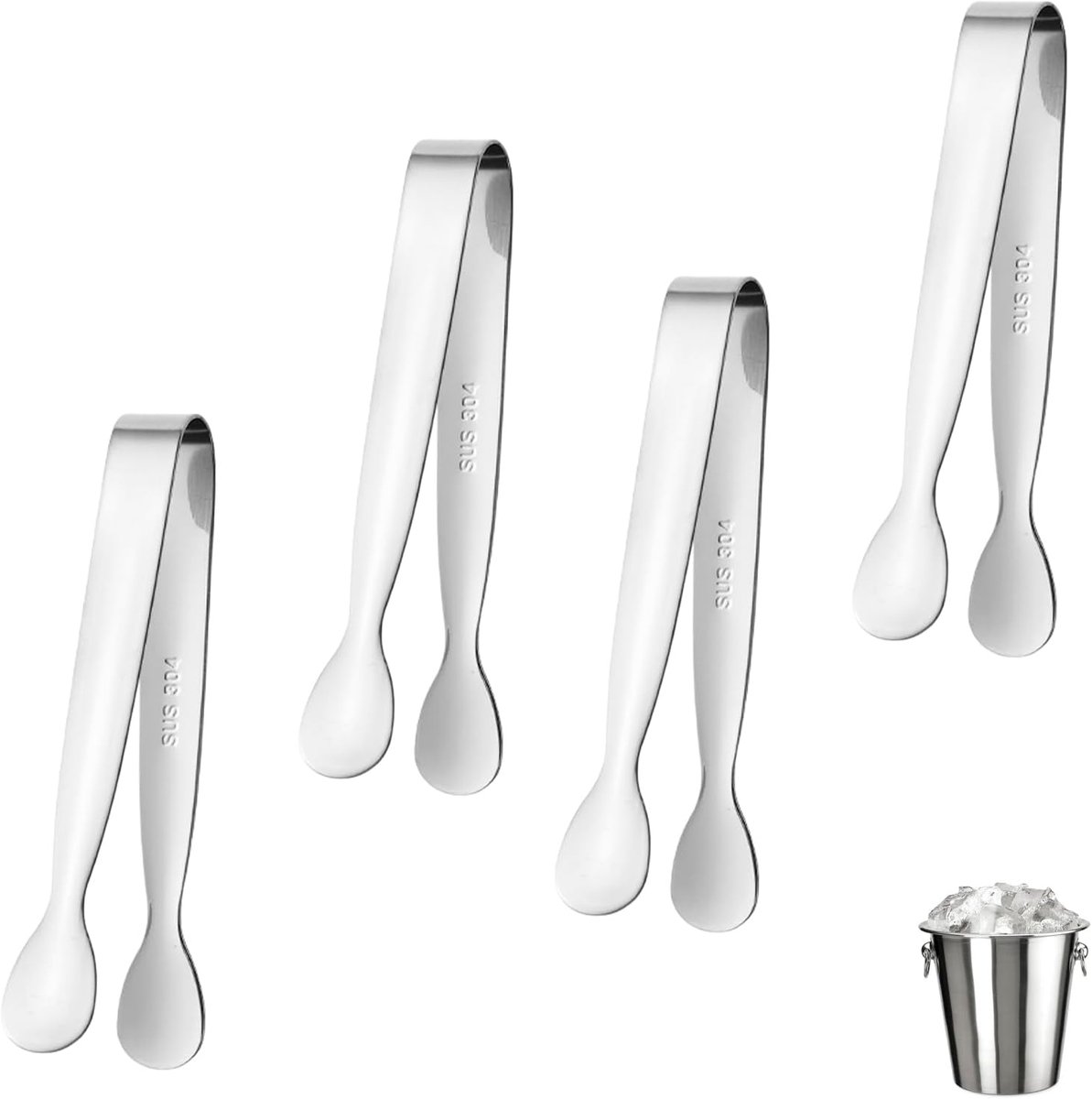4 stuks suikertang, candybar-tang, ijsblokjestang, roestvrij stalen ijsblokjes, ijstang, serveertang, keukentang, suikerblokjes, metalen tang, professionele koekentang voor ijsblokjes, dessert, buffet