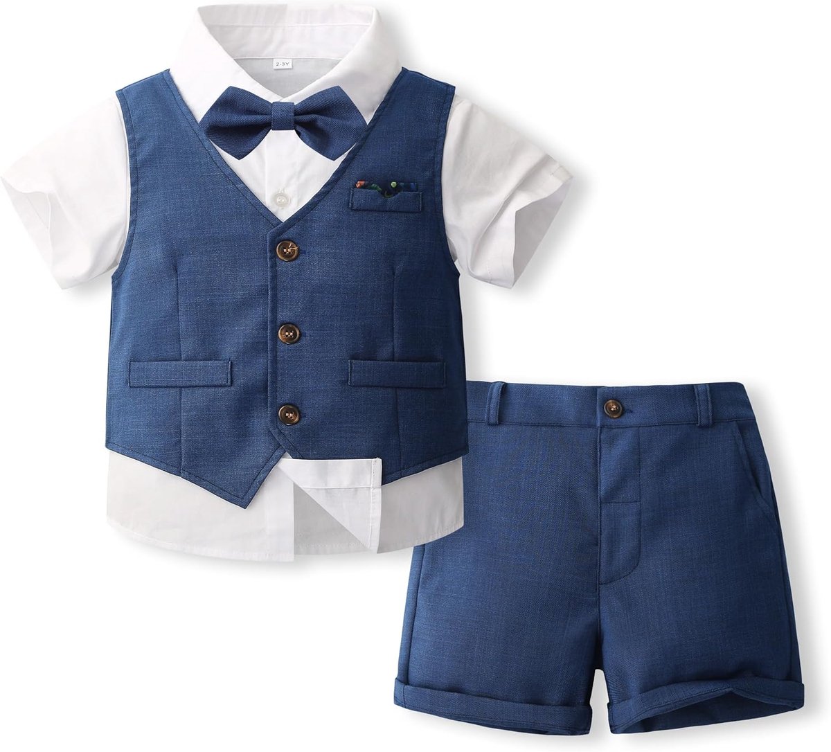 Babypak voor jongens, zomers pak vest hemd met vlinderdas + shorts voor feestelijke bruiloft kleding set 4-delig