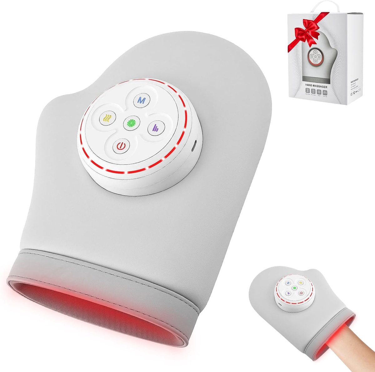 Handmassageapparaat met warmte en compressie, elektrische Shiatsu-massagehandschoen tegen artritis-pijn en carpaal tunnelsyndroom, 3 modi en 5 intensiteitsniveaus, voor thuis/kantoor