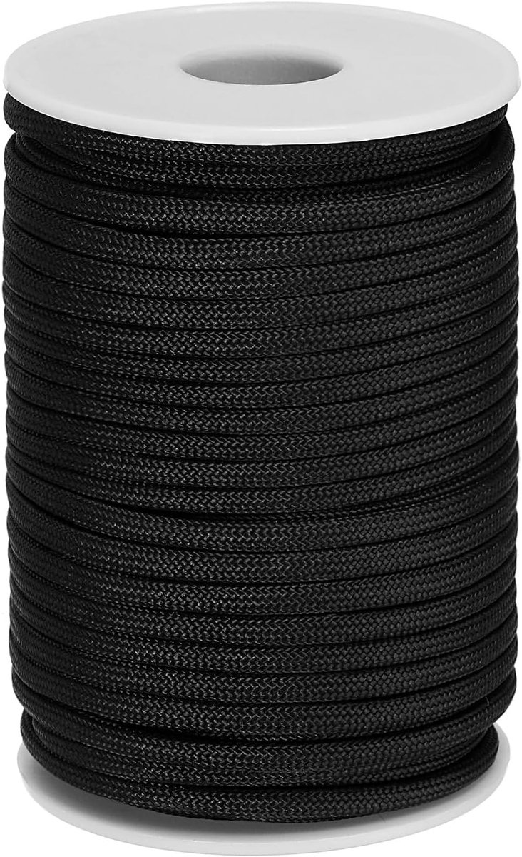 Paracord touw 350Lbs, 4 mm 7 strengen sleutelkoord spoel koord voor tent kamperen, hangmat, wandelen, vissen, survival armband, doe-het-zelf projecten, zwart, 29,9 m