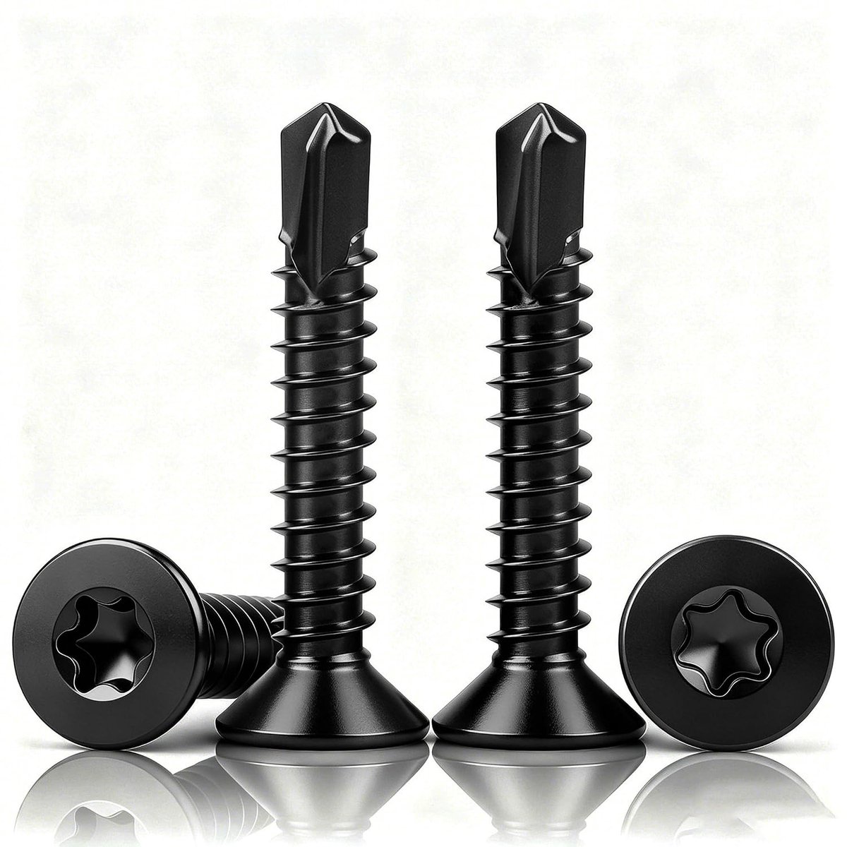 100 stuks boorschroeven, zelftappende schroeven, torx, roestvrij staal, zwart, M4,8 x 32 mm, zelftappende schroeven voor stalen metalen schroeven, zelftappende plaatschroeven, verzonken kop voor