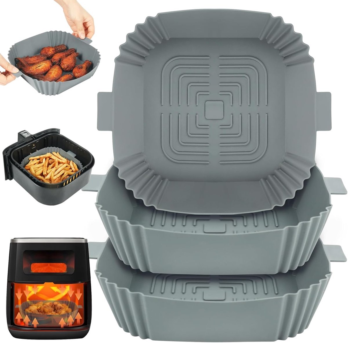 8 Inch Herbruikbare Siliconen Air Fryer Liners, 3 Count | 3 Herbruikbare 8 Inch Vierkante Siliconen Air Fryer Liners Voor Ninja MAX PRO 6.2L, Air Fryer Accessoires