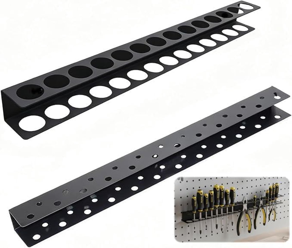 2 stuks wandgereedschapshouders 40 cm, wandhouder schroevendraaier & klemmen A+B, 14 & 19 gaten, schroevendraaier organizer met 8 schroeven en expansiebuizen, voor garage, werkplaats, werkbank