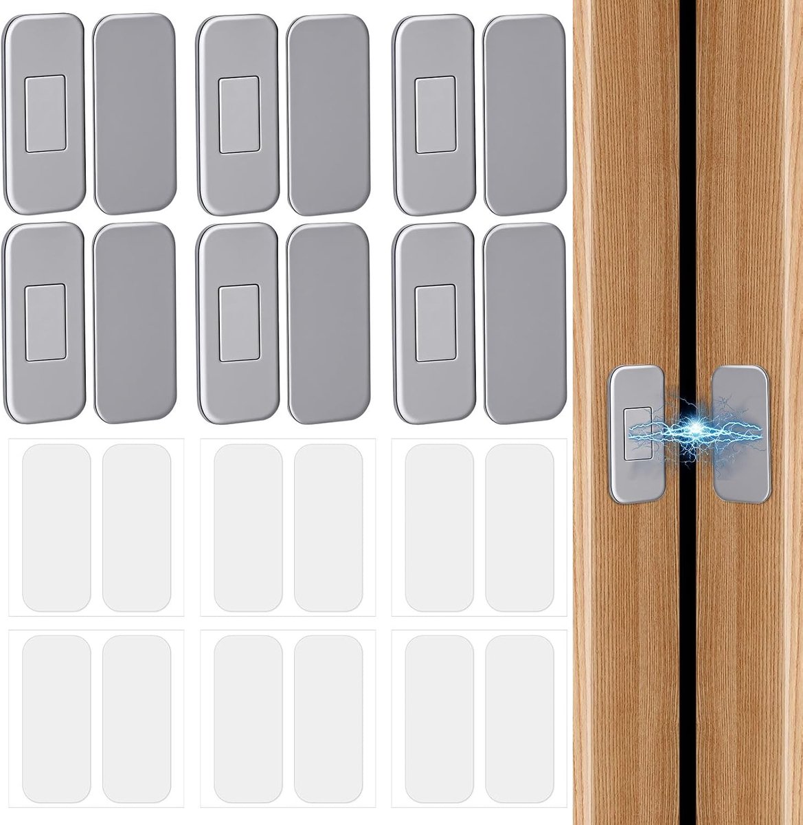 6 Set Stille Magnetische Kastdeurgreep, Boorvrij RVS Deursluiting Ultra Dun Onzichtbaar Kleefbare la Magneten voor Keukenkast Kleerkast