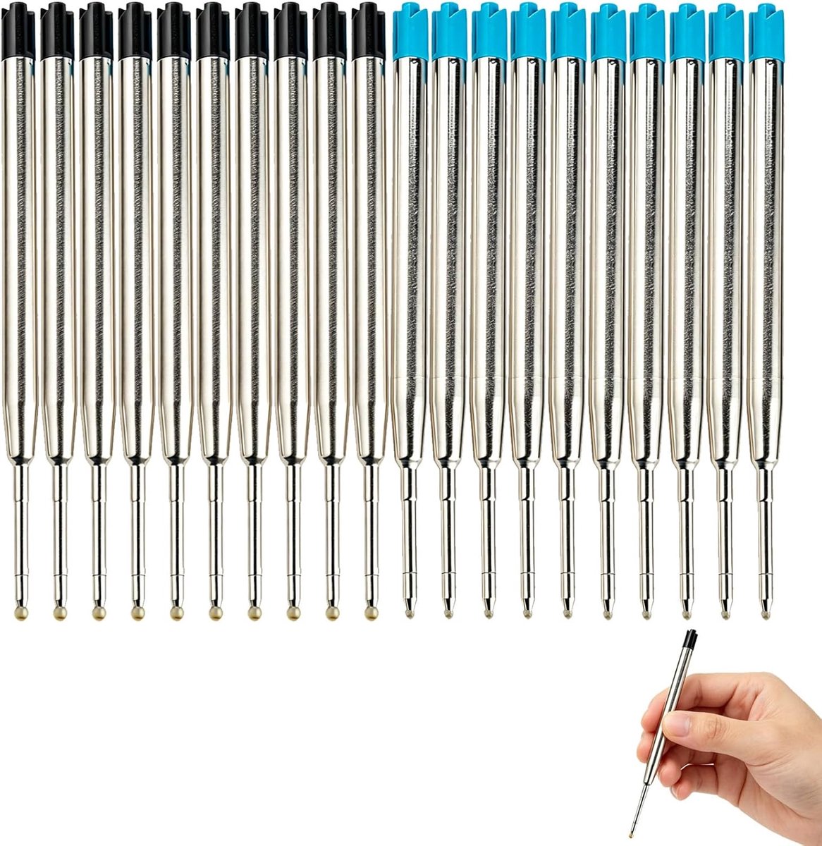 Penvullingen, formaat G2, 1,0 mm, middelgrote punt, navullingen compatibel met Parker en standaard balpen, onuitwisbare inkt, zwart en blauw, voor kantoor en school