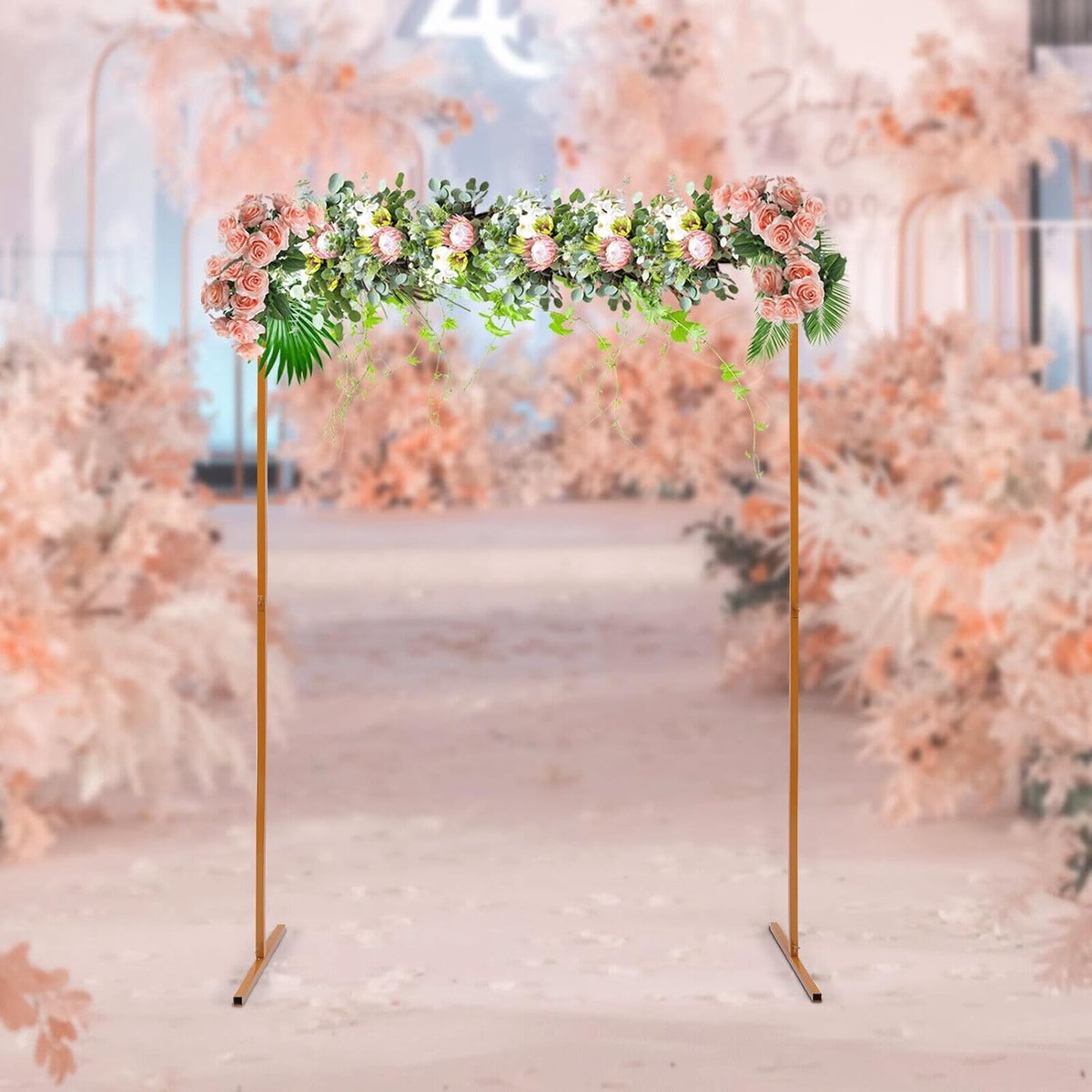 2 m x 1,5 m gouden bruiloftsboog voor ceremonie metalen ballonnenboogstandaard set tuin bloemenboog frame achtergrond voor jubileum verjaardag bruidsfeest decoratie