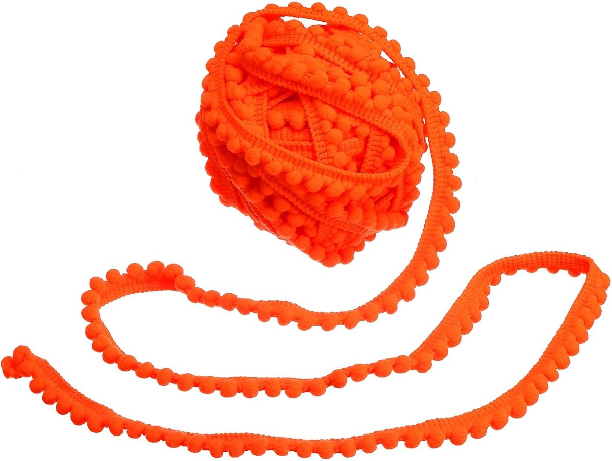 Pompontape, 25 inch breed, fluorescerende pompons, oranje, franjelint om te naaien, stoffen lint voor gordijnen, kleding, kussens, woondecoratie