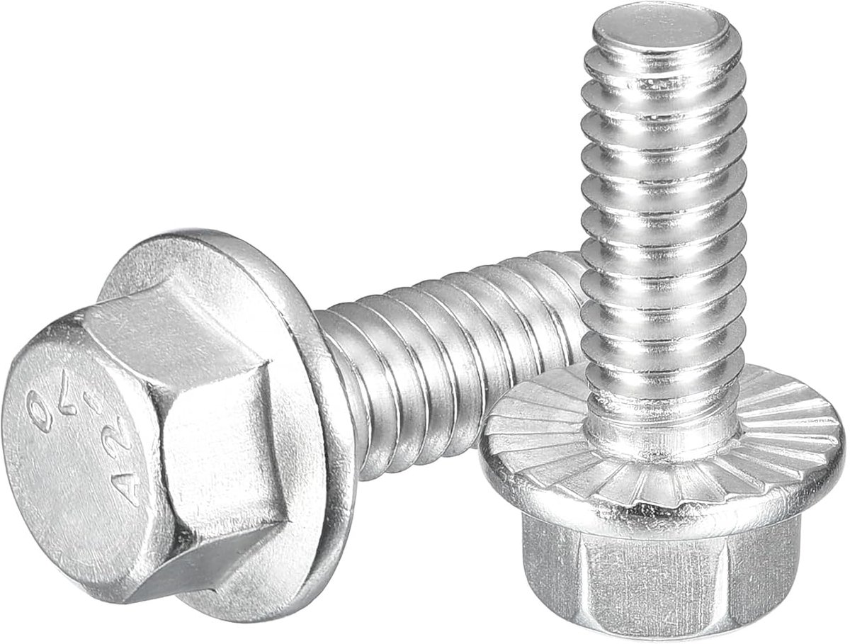10 stuks zeskantflensschroeven 1/4-20 x 5/8 inch zeskantschroeven met flenskop, 304 roestvrij staal 5.8 klasse flensschroeven voor machine-industrie huishoudelijke apparaten, zilver