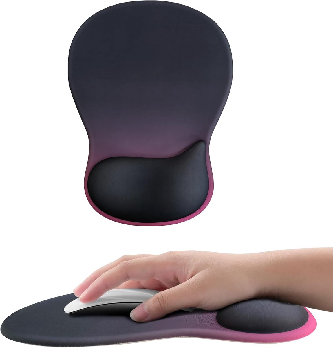 Gel-muismat met polssteun, ergonomisch, met gelschuim en antislip PU-basis voor laptop, muis voor kantoor en thuis (zwart-roze)