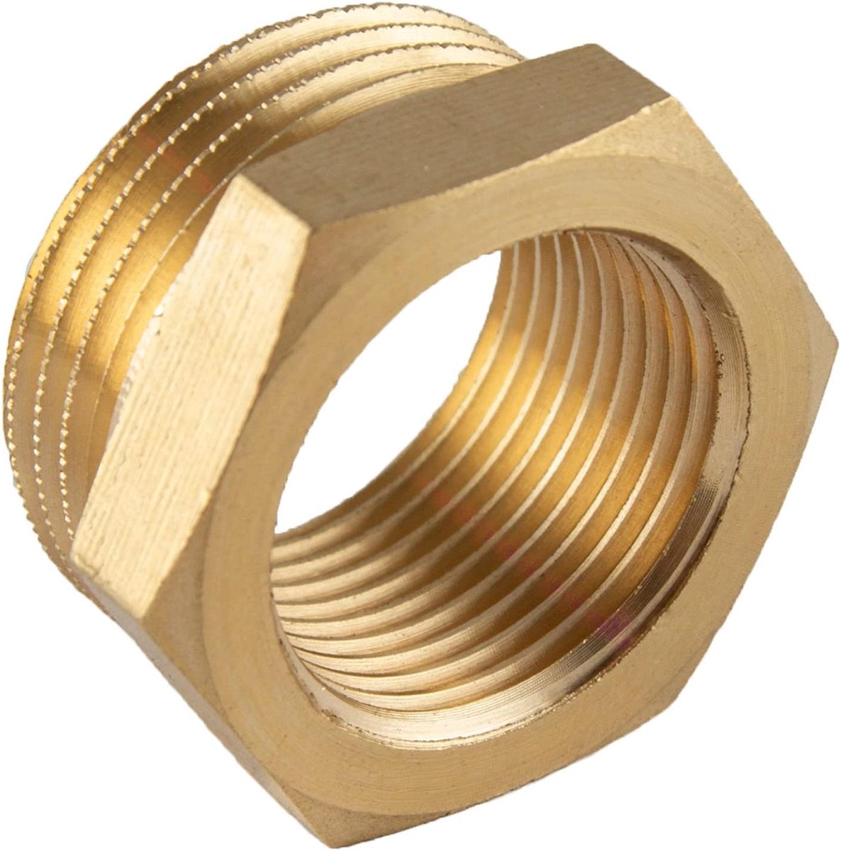 1/2 naar 3/8 inch (AG Ø 21 mm x IG Ø 15 mm) van messing, buitendraad X binnendraad, AG/IG reductie, schroefdraadfitting