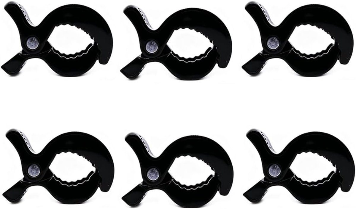 Set van 6 zwarte kinderwagenklemmen – universele kinderwagenhaak en robuuste kunststof klem voor bevestiging van deken, praktische kinderwagenaccessoires voor knutselen en buiten