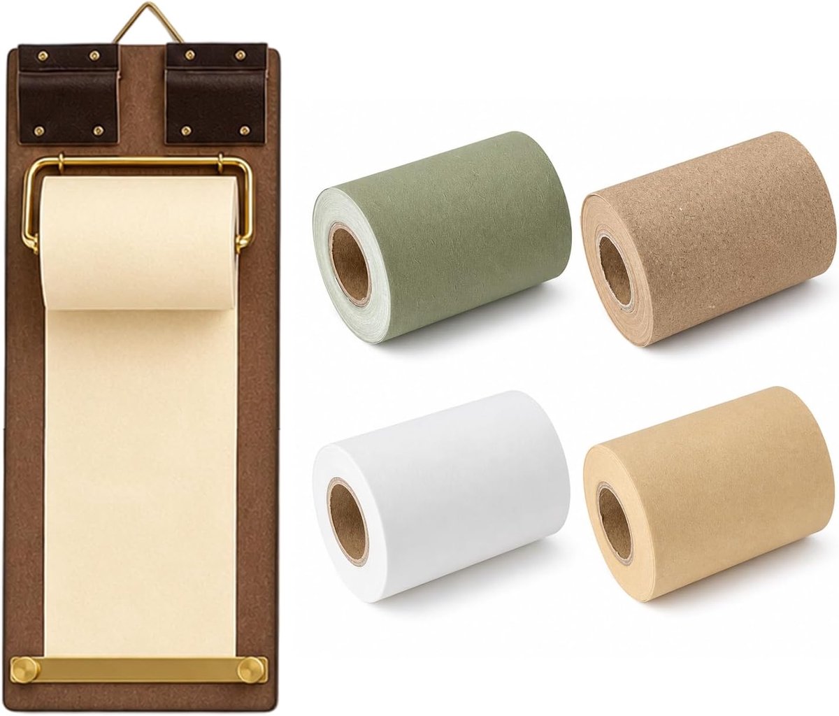 notitiepapier dispenser Papierrol dispenser met 4 papierrollen in 4 kleuren, Retro houten papierrolhouder voor boodschappenlijstjes & notities in keuken en kantoor