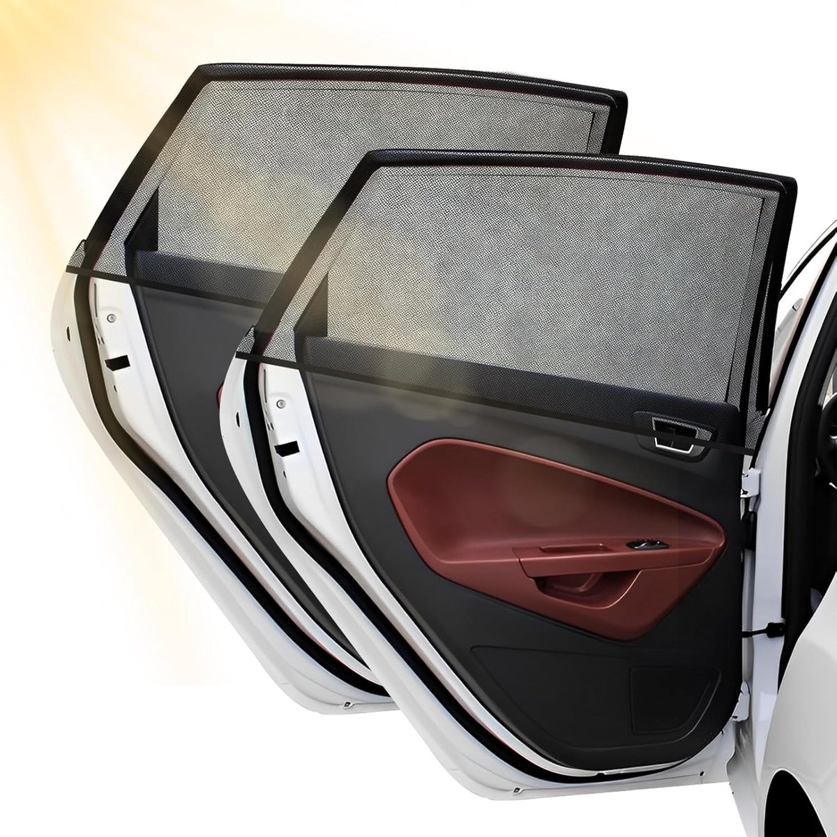 autozonwering, 2 stuks, zonwering voor de zijruit, voor volwassenen en huisdieren, uv-bescherming, zonwering, insectenbescherming, voor SUV's, bestelwagens en stationwagens
