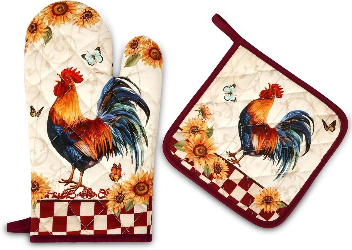 Pannenlappen set van 100% katoen, landhaan, hittebestendig en onderhoudsvriendelijk, voor bakken, koken en grillen, als cadeau-idee, set van 2
