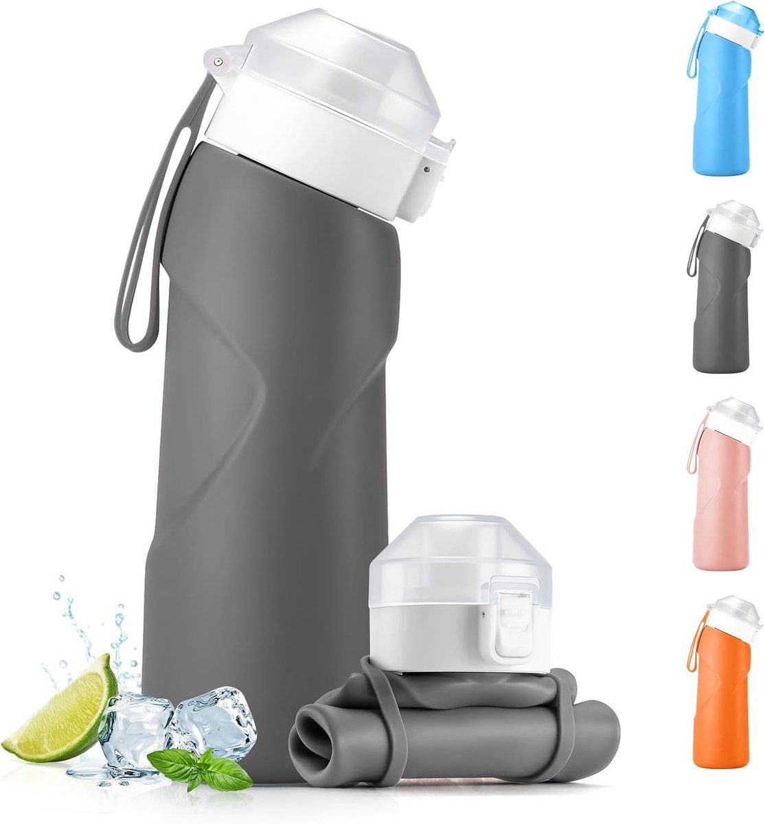 waterfles, Fancysky 700 ml opvouwbare siliconen drinkfles, BPA-vrij, lekvrij en draagbaar, drinkfles voor buiten, geschikt voor reizen, kamperen, sporten en woon-werkverkeer. (Grijs)