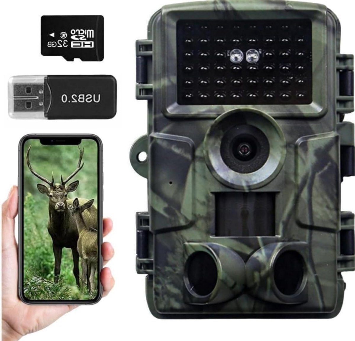 Wildcamera 4K - Trailcamera Outdoor - Dieren Observeren - 005s Activering - 130 Graden Groothoek - Legergroen