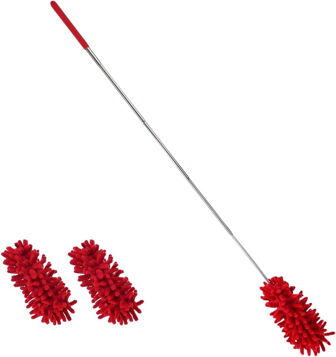 Stoffer met Covers - Telescoop steel - Stof verwijderen - Flexibele kop - Tot 76 cm - Rood