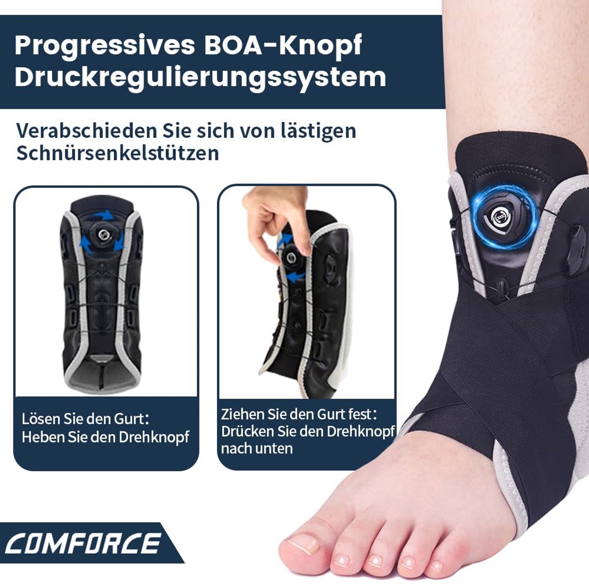 Enkelbandage - Voetsteun - Pijnverlichting Enkel - Verstelbaar Knoopsysteem - Maat S - Zwart
