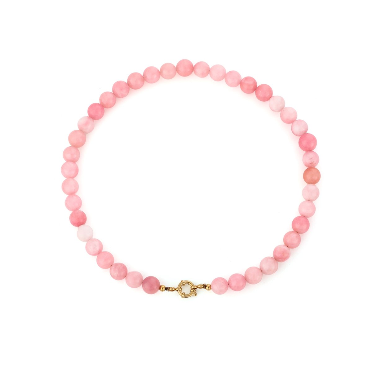 Round Gemstone Bead Necklace – Kralen Ketting – RVS - Roze
