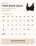 Maattabel voor zwarte bh's met cupmaten B, C, D, DD/E en omtrekmaten van 65 tot 95.