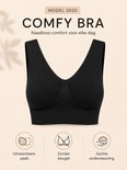 Zwarte naadloze Comfy Bra met verwijderbare pads, zonder beugel, zachte ondersteuning.