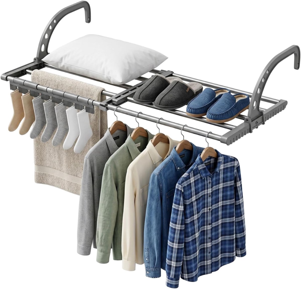 ZRNS® Droogrek Deur - Hangend Wasrek - Handdoekrek Badkamer - Ook voor Balkon of Radiator - Uittrekbaar 38-55 cm