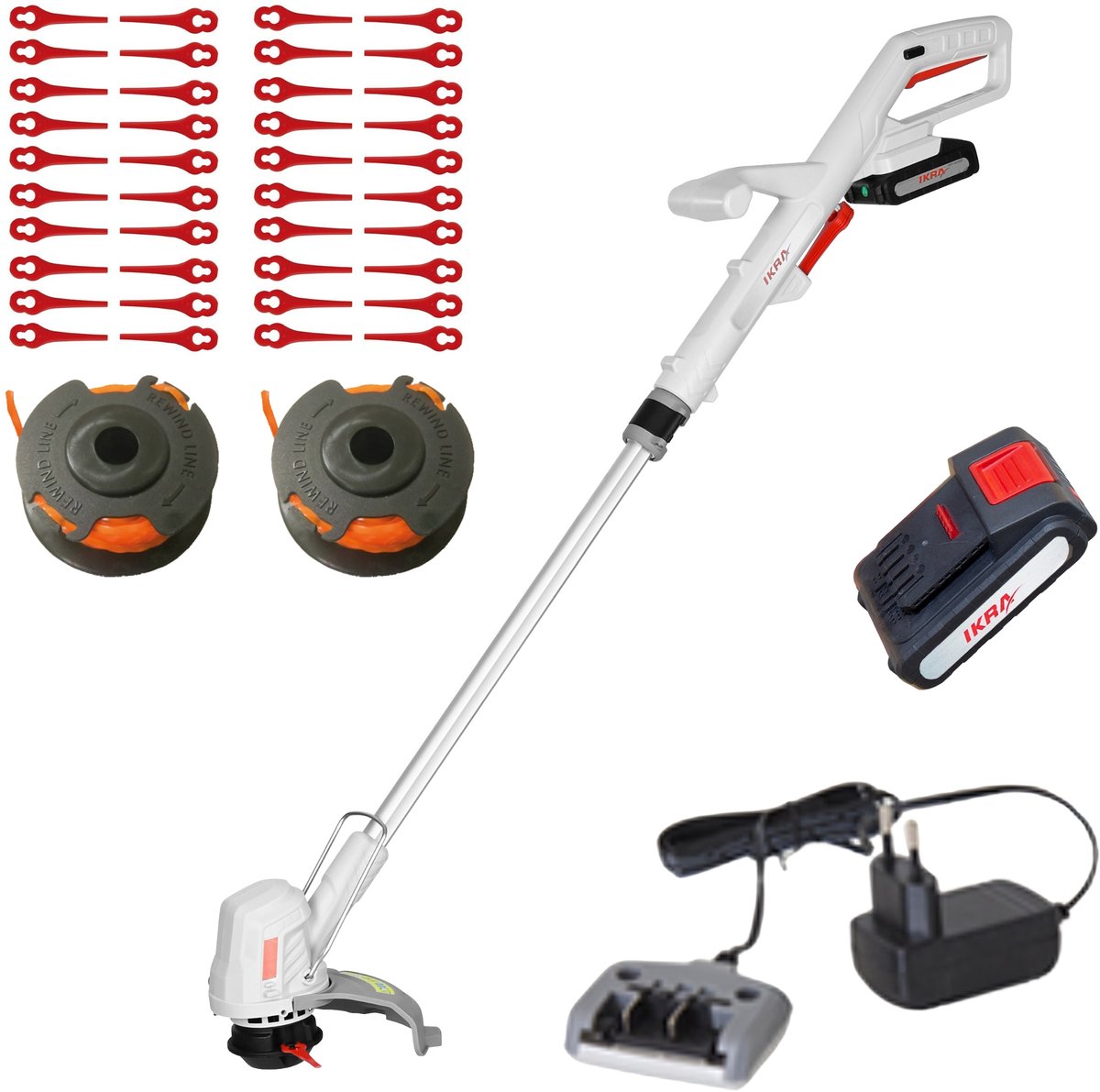 IKRA 2-in-1 accu-grastrimmer IART 2025, incl. accu, draadspoel en 40 nylon messen