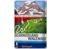 Blechschild Reise 20x30 cm Glarnerland Walensee Berge Tal Deko Schild