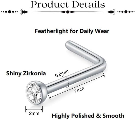 20 g neuspiercing van roestvrij staal, L-vormige neusring, 18 stuks, nep septum, neuspiercing, lichaamssieraden — afbeelding 5