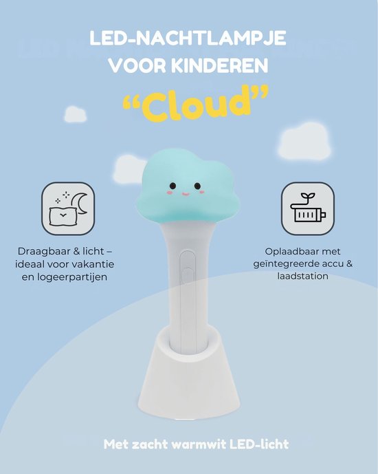 Wolken Nachtlampje Kinderen - Slaaphulp - Zacht Warmwit Led - Oplaadbaar - BPA-vrij Siliconen - Draadloos - Voor Kinderkamer en Kinderopvang van Robo Educational Toys — afbeelding 2