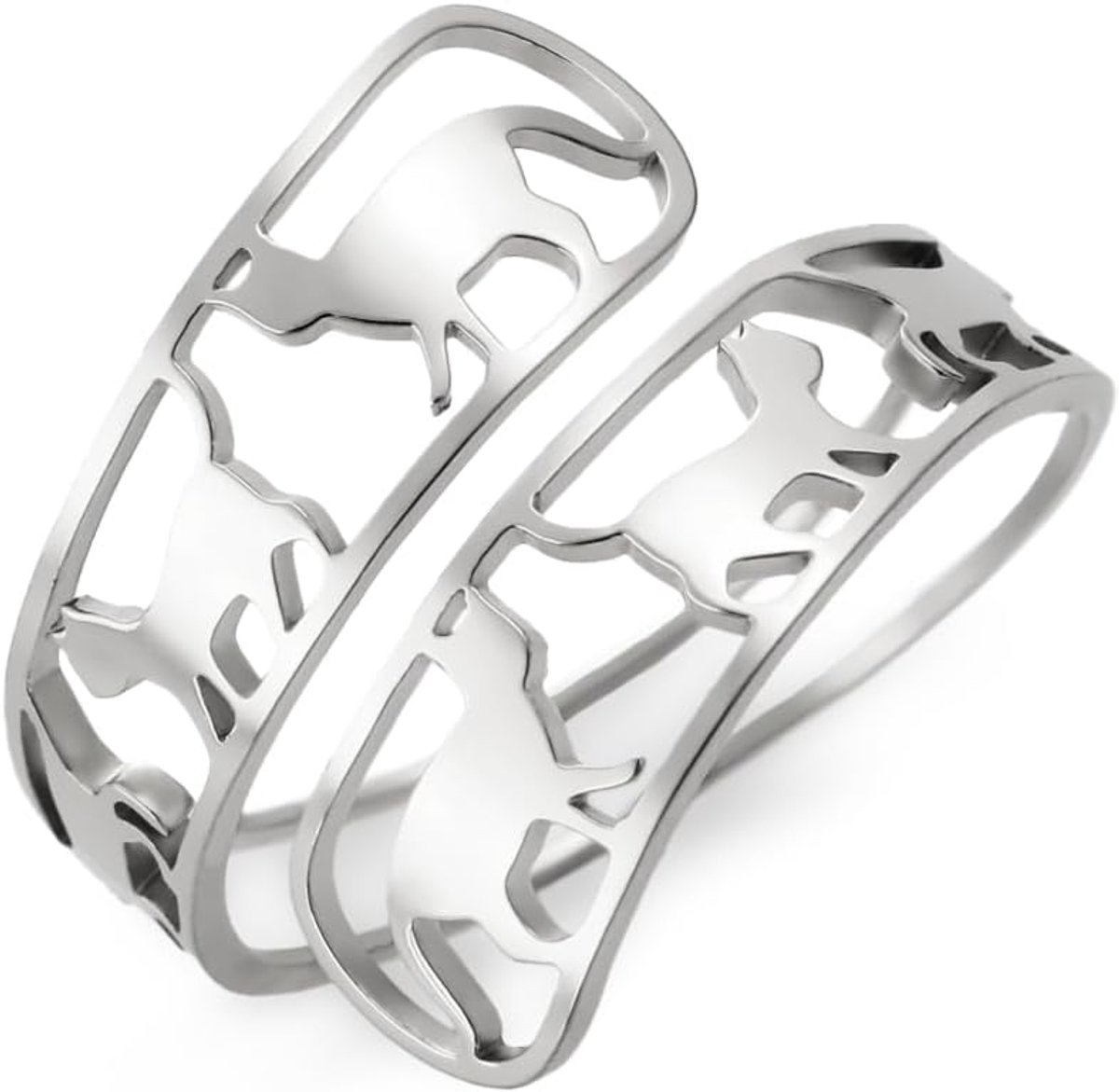 Wandelende kattenring voor vrouwen, roestvrij staal, schattige kat, kattenliefhebber, dierensieraden, verstelbare wikkelring, open ring voor vrouwen