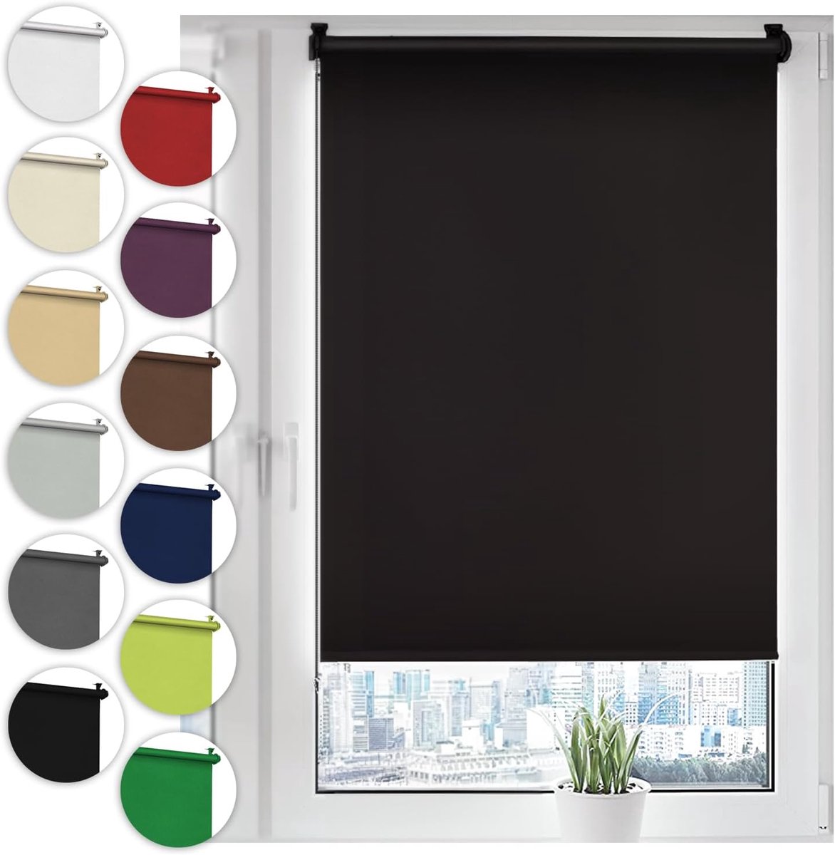 Verduisterend rolgordijn Klemmfix zonder boren 110cm x 210cm zwart Klemmfix rolgordijnen met zijkoord voor ramen en deuren klemrolgordijn zonwering ondoorzichtig verduistering Easyfix