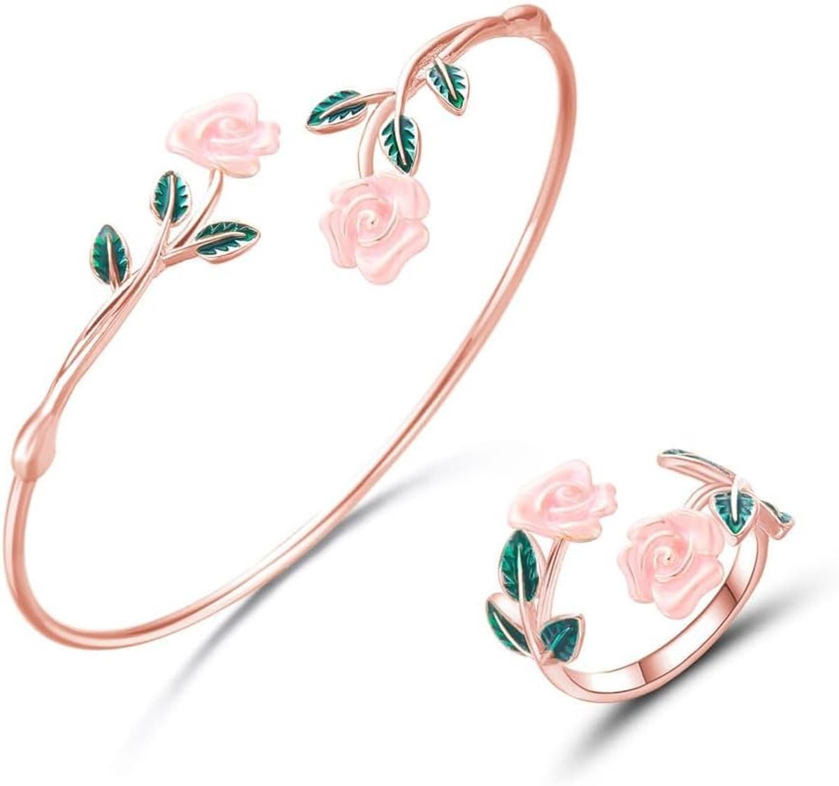 sieraden roze set armband en ring set 2 stuks armband ring roestvrij staal sets cadeau voor verjaardag Valentijnsdag