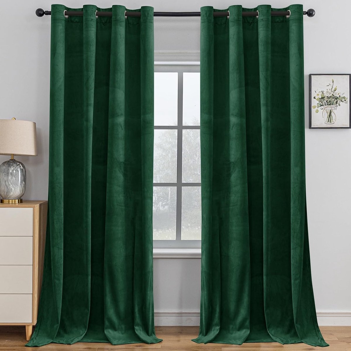Fluwelen Gordijnen Set Van 2, 140 X 280CM(BxH), Thermisch Verduisteringsgordijn, Ondoorzichtig Gordijn Met Oogjes, Thermogordijn Woonkamer Slaapkamer, Geluidsisolatie, Donkergroen