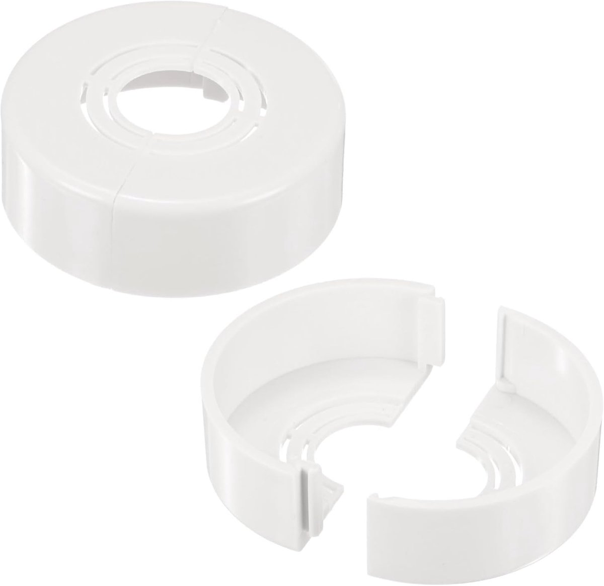METERXITY 2-pack snijbare muur splitflens, voor 0,8/1/1,2 inch (20/25/32 mm) OD buis ABS rozet plaat ronde sanitair afdekplaten voor waterpijp/kraan [20 mm hoogte, wit]