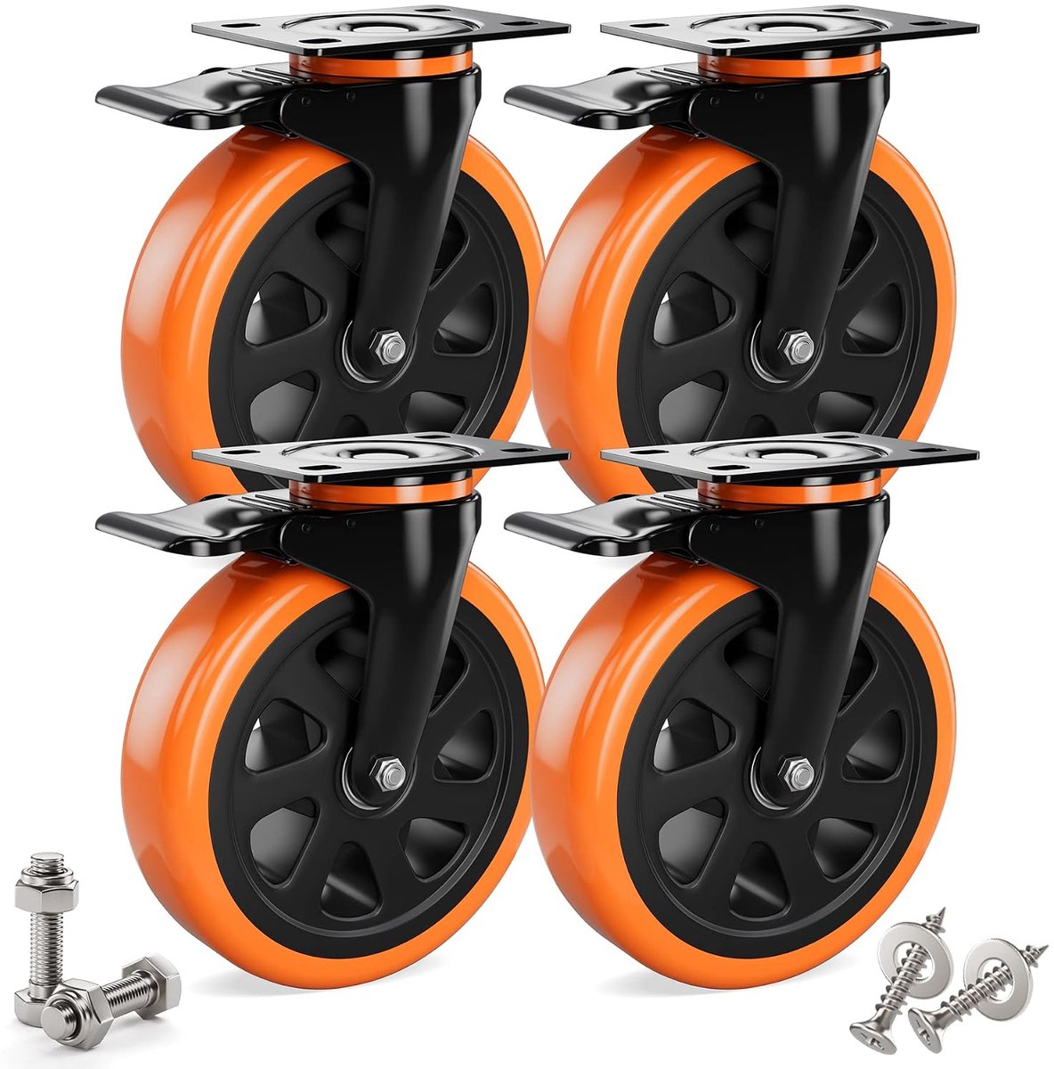 4 stuks zware wielen 160 mm met remmen incl. montagetoebehoren, zwenkwielen, transportwielen, 360° rotatie tot 600 kg, draagbaarheid voor meubeltransport en industrieel transport