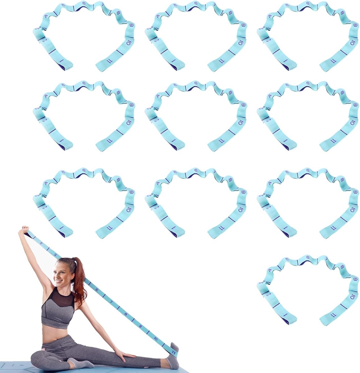 Stretchband, gymnastiekband met 11 lussen, yoga stretchband, gemakkelijk te dragen en zeer elastische weerstandsbanden, deal voor yoga, stretchoefeningen