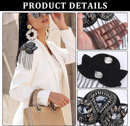 4 stuks franjes schouder schouder ketting kristallen kralen franje epauletten schouder gunmetal franje strass ketting band — afbeelding 2
